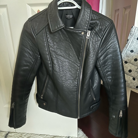 Leather Topshop Jacket w detachable faux fur - Picture 4 of 8